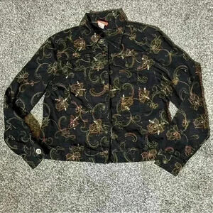 Hearts of Palm Floral Embroidered Trapeze Jacket Black Size 10- Note